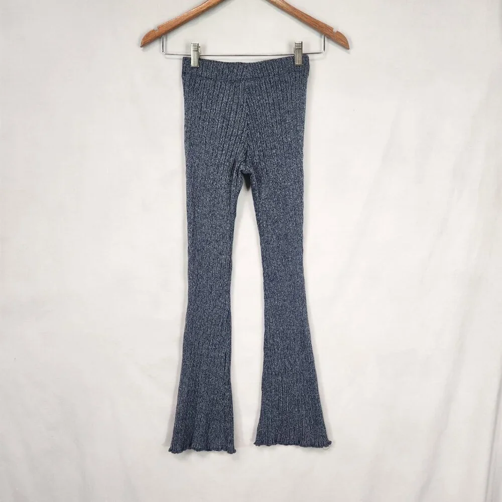 Zara Ribbed Knit Flare Bell Bottom Leggings Girls 13/14 Blue Gray Stretch